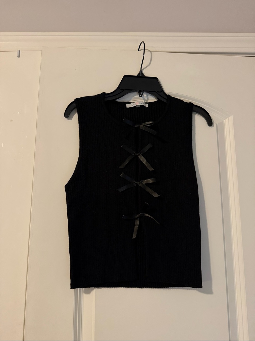 Kensie Black Sleeveless Ribbon-Tie Knit Tank